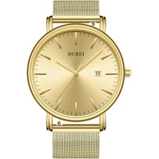 BUREI Men's Fashion Minimalist Wrist Watch Simple Ultra Thin Watches with Stainless Steel Mesh Band