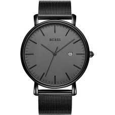 BUREI Men's Fashion Minimalist Wrist Watch Analog Date with Stainless Steel Mesh Band