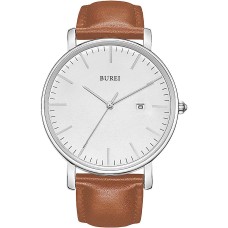 BUREI Men's Fashion Minimalist Wrist Watch Analog Date with Leather Strap