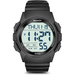 Beeasy Men Digital Sports Watch,Waterproof Watch with Stopwatch Countdown Timer Alarm Function Dual Time Rubber Strap Wrist Watch for Men/Student