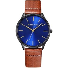 BRIGADA Men's Watches Black Blue Business Casual Waterproof Quartz Wrist Watch for Men