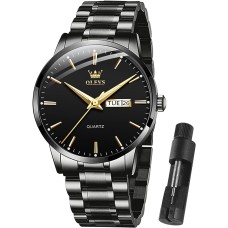 OLEVS Classic Men Watches with Date,Stainless Steel Man Watch with Date, Bussiness Watches for Men,Luminous Quartz Mens Watches Black/White/Blue/Gold, Waterproof Male Watch with Week